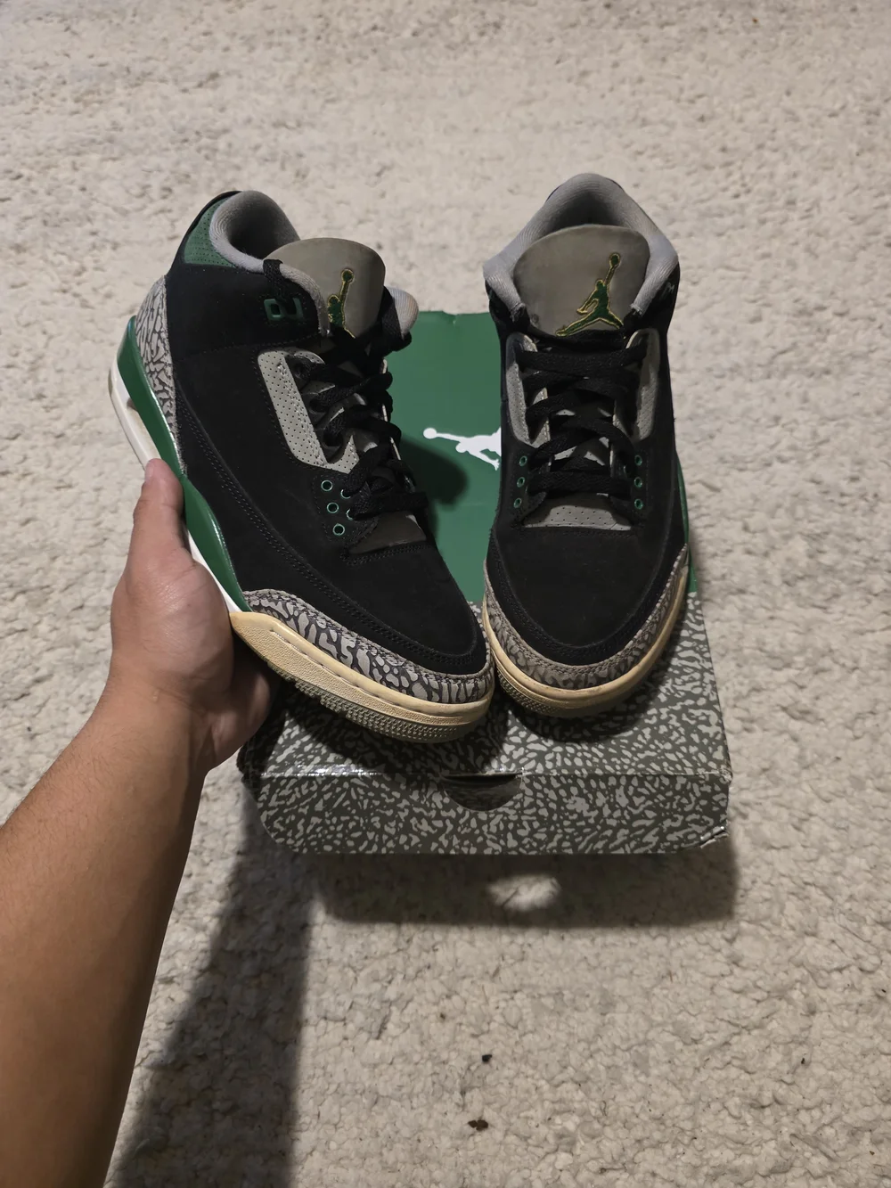 Air Jordan 3 Retro Black Green Men's Sneakers